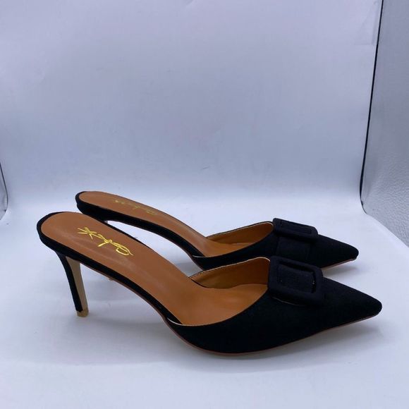 XYD black pointy toe stilettos slippers heels - Picture 4 of 10